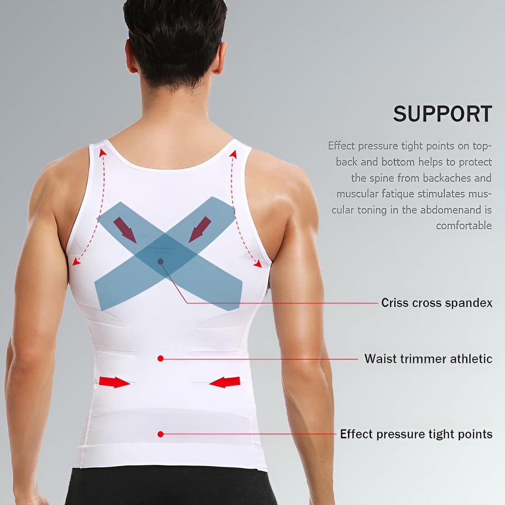LAURUSHAPE Men's Compression Slimming Tank Top Body Shaper White Size L